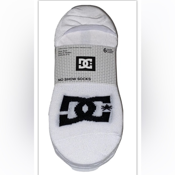 DC No Show Sneaker Liner Socks 6 Pair Men 6-12 White w/ Black Logo Shoe Co Skate - Picture 1 of 10